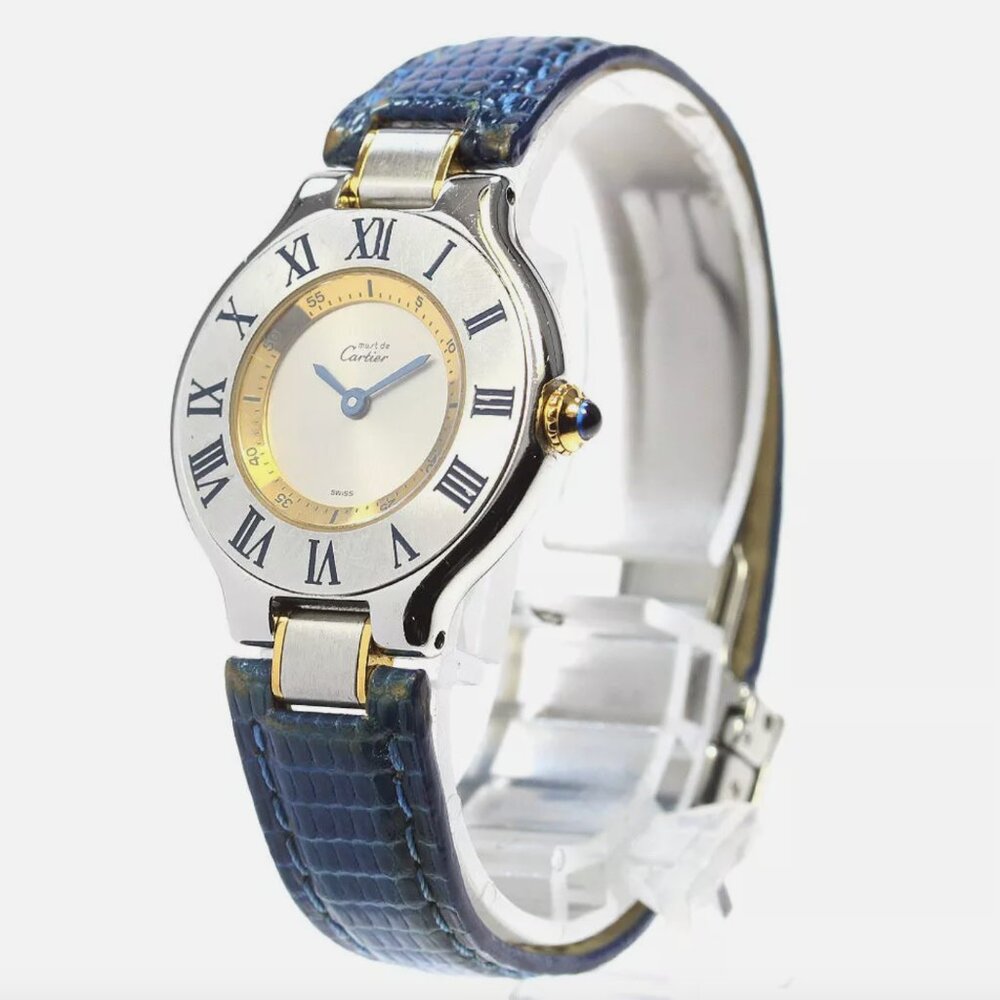RARE Cartier Ladies Blue Leather Must De Watch
